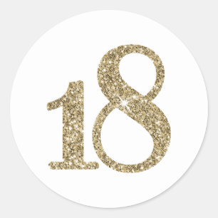 LARGE AGE NUMBER modern 18 gold glitter Classic Round Sticker