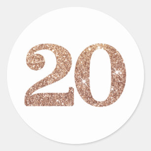 LARGE AGE NUMBER modern 20 rose gold glitter Classic Round Sticker