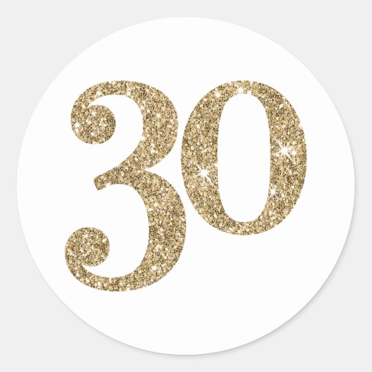 LARGE AGE NUMBER modern 30 gold glitter Classic Round Sticker | Zazzle.ca