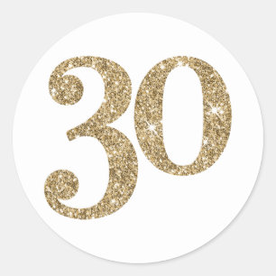 LARGE AGE NUMBER modern 30 gold glitter Classic Round Sticker