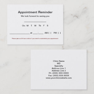Large Appointment Reminder Cards (100 pack-White)