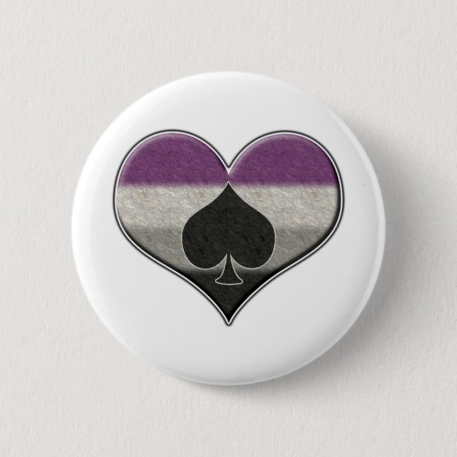 Large Asexual Pride Flag Coloured Heart with Ace  2 Inch Round Button (Front)