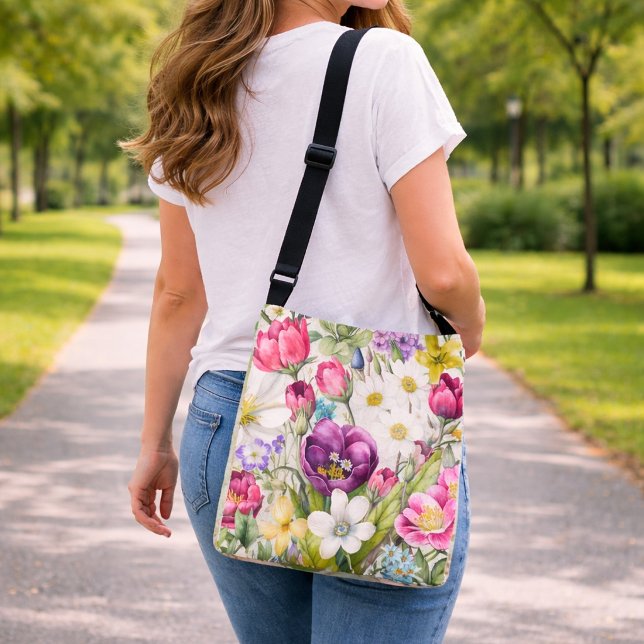 Large Assorted Floral Dark Colours Crossbody Bag (Creator Uploaded)