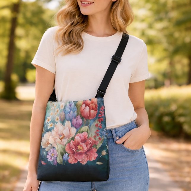 Large Assorted Floral Dark Colours Crossbody Bag (Creator Uploaded)