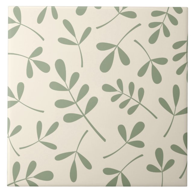 Large Assorted Green Leaves on Cream Design Tile (Front)