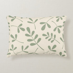 Large Assorted Green Leaves on Cream Pattern Decorative Pillow