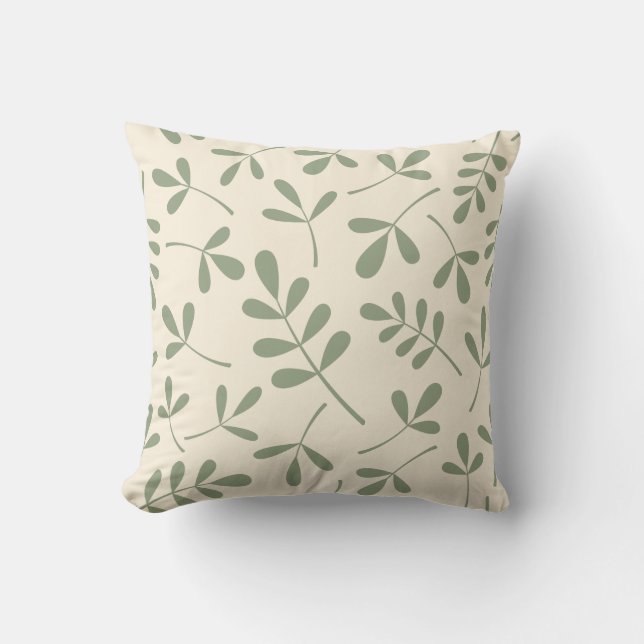 Large Assorted Green Leaves on Cream Pattern Throw Pillow (Front)