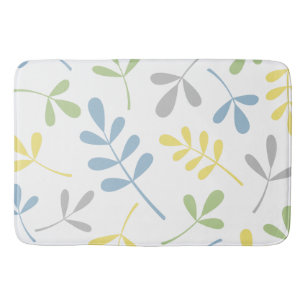 Large Assorted Leaves Blue Green Grey Yellow White Bath Mat