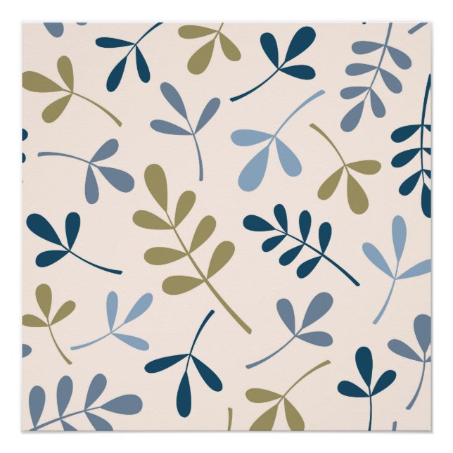 Large Assorted Leaves Blues Gold Cream Poster (Front)