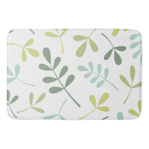 Large Assorted Leaves Green Mix on White Bath Mat