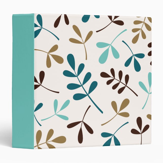 Large Assorted Leaves Teals Gold Brown on Cream Binder (Front/Spine)