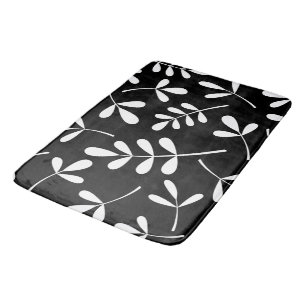 Large Assorted White Leaves on Black Design Bath Mat