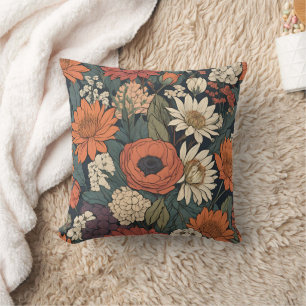 Large Autumn Flowers Contemporary Throw Pillow