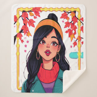 Large Autumn Girl Sherpa Blanket – Cozy Oversized 