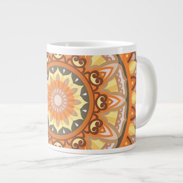 Large Autumn Mandala Warm Cozy Fall Design Pattern Coffee Mug (Front Right)