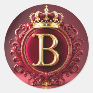 Large B Monogram on Red Velvet Classic Round Sticker