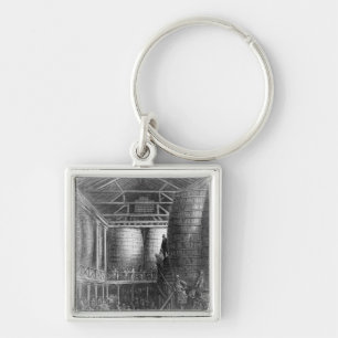 Large barrels in a brewery keychain