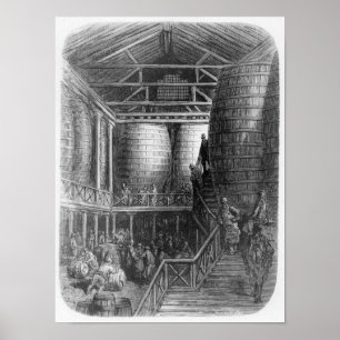 Large barrels in a brewery poster