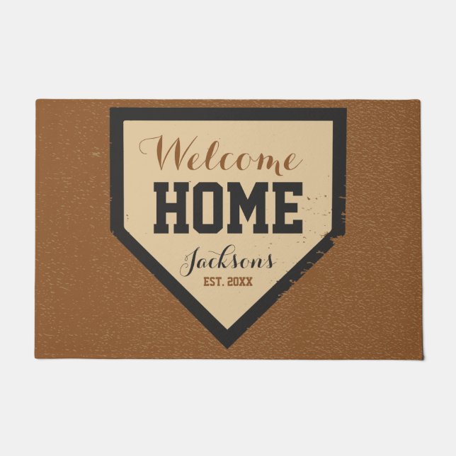 Large Baseball Family Home Plate Name and Year Doormat (Front)