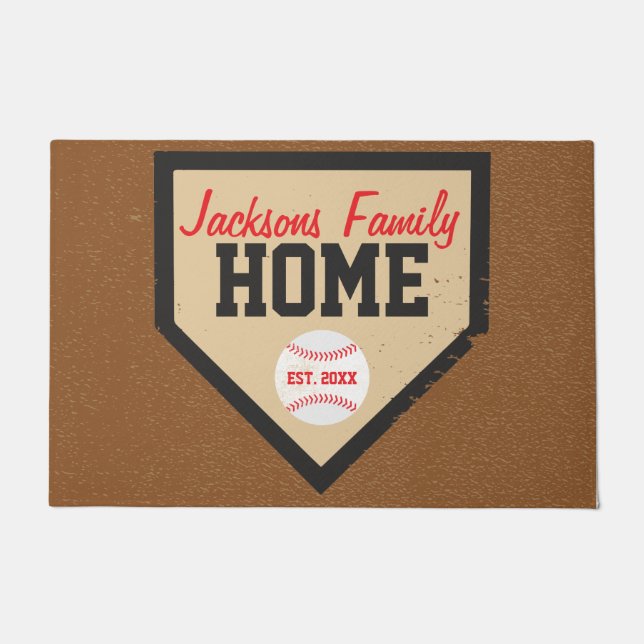Large Baseball Family Home Plate Name and Year Doormat (Front)