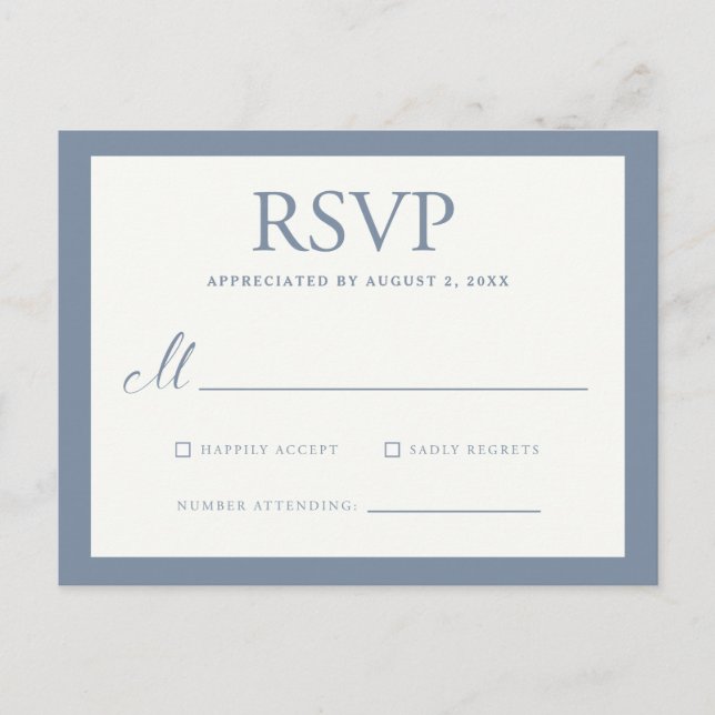 Large Basic Border Wedding RSVP - Dusty Blue Invitation Postcard (Front)