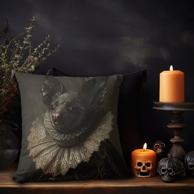 Large Bat in Baroque Clothing Throw Pillow (Creator Uploaded)