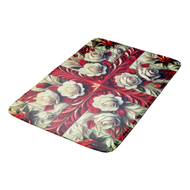 Large bath mat with English Roses Design (Angled)