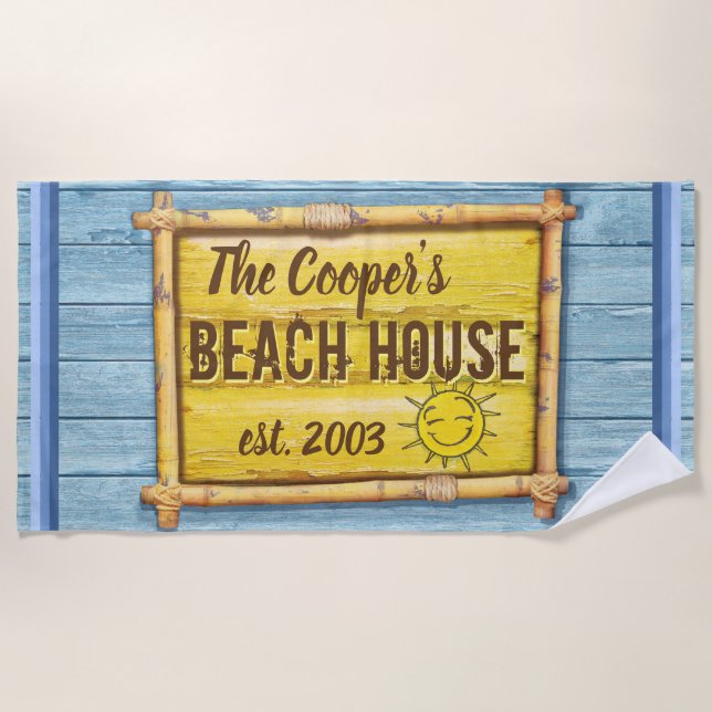 Large beach towel Custom Name Beach House (Front)