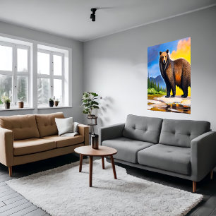 Large bear in the forest   AI Art Poster