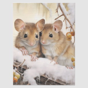 Large Beautiful Winter Mice Decoupage Tissue Paper