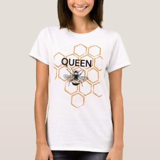 Large Bee and Honeycomb with words "Queen Bee"  T-Shirt