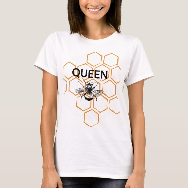 Large Bee and Honeycomb with words "Queen Bee"  T-Shirt (Front)