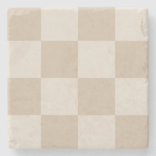 Large Beige Checkers Stone Coaster