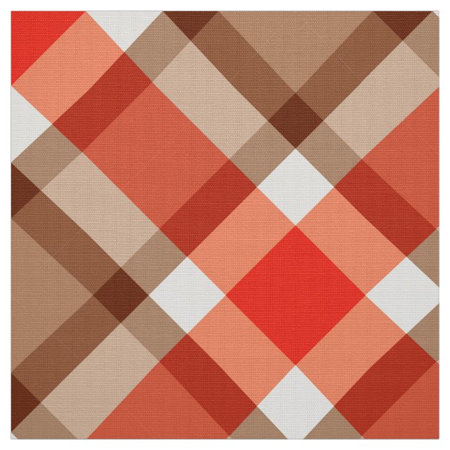 Large Bias Plaid, Coral Orange, Brown & Tan Fabric (Swatch)