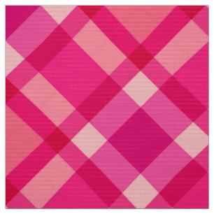 Large Bias Plaid, Fuchsia Pink & Coral Red Fabric