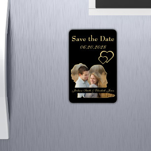 Large Black and Gold Wedding Photo Save the Date Magnet