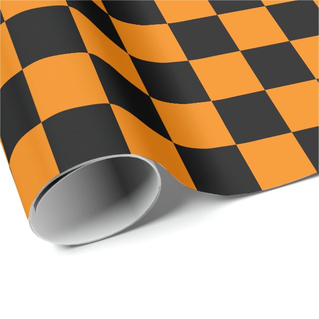 Large Black and Orange Checks Wrapping Paper (Roll Corner)