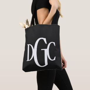 Large Black and White Monogrammed Tote Bag