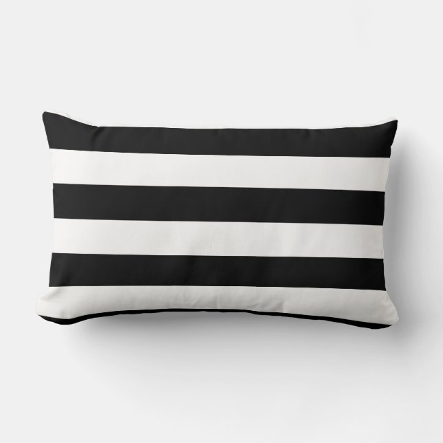 Large Black and White Stripes Reversible Lumbar Pillow (Front)