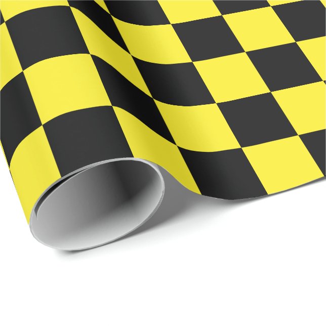 Large Black and Yellow Checks Wrapping Paper (Roll Corner)