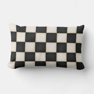 Large Black & Antique White Checkers Lumbar Pillow