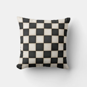 Large Black & Antique White Checkers Throw Pillow