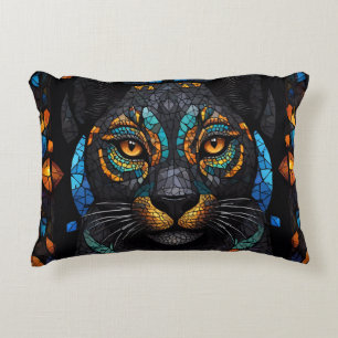 Large Black Cat Mosaic stained Glass effect Accent Pillow