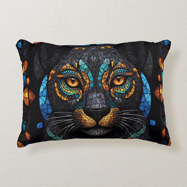 Large Black Cat Mosaic stained Glass effect  Accent Pillow (Front)
