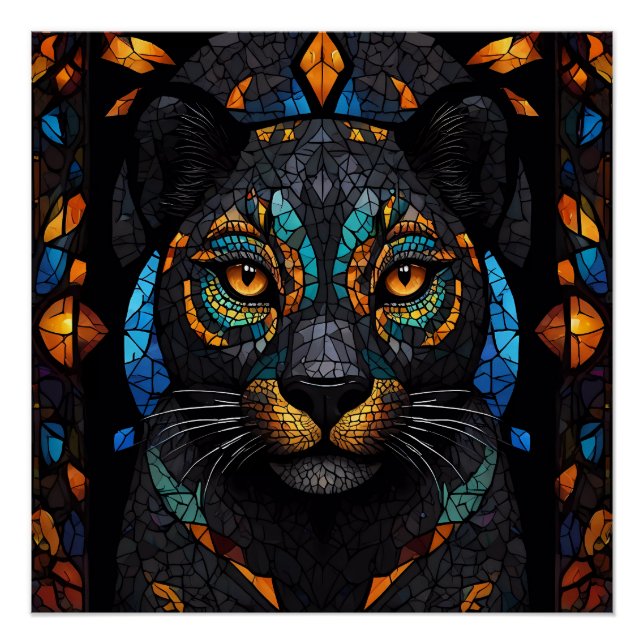 Large Black Cat Mosaic stained Glass effect  Poster (Front)
