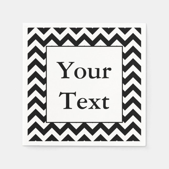 Large Black Chevron Design with Custom Text Napkin (Front)