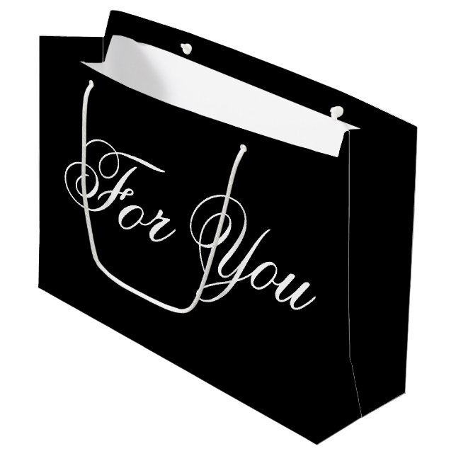 Large Black Designer Paper Gift Bag (Front Angled)
