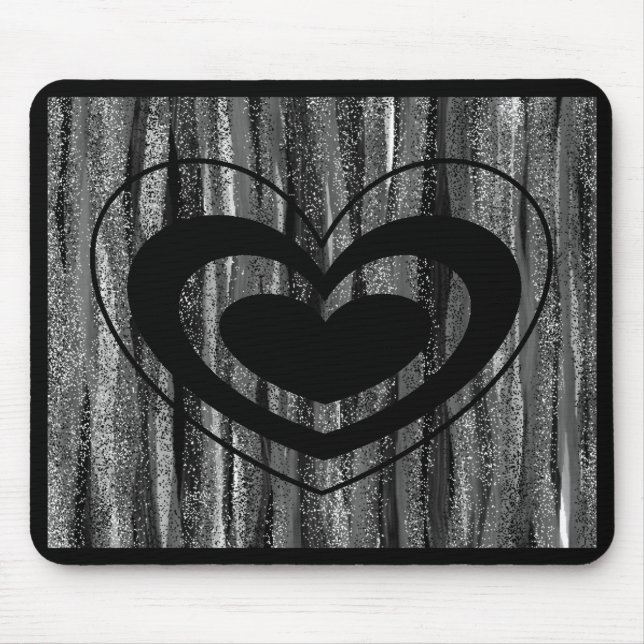 Large Black Heart with Gray and Black Background Mouse Pad (Front)