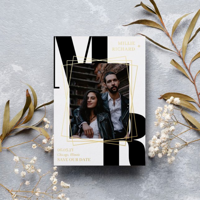 Large Black Initials Modern Photo Save the Date (Creator Uploaded)