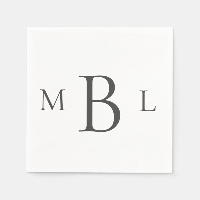 Large Black Monogram Simple Cocktail Napkins (Front)